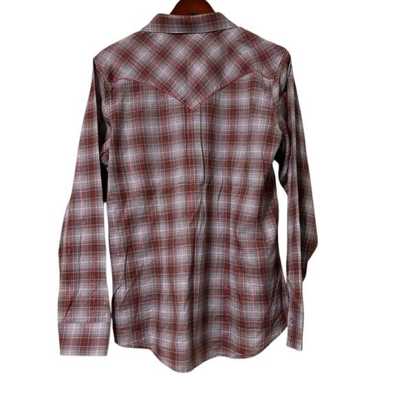 Wrangler Women’s Pearl Snap Shimmer Plaid Lightweight Shirt- Size Large - Picture 4 of 4